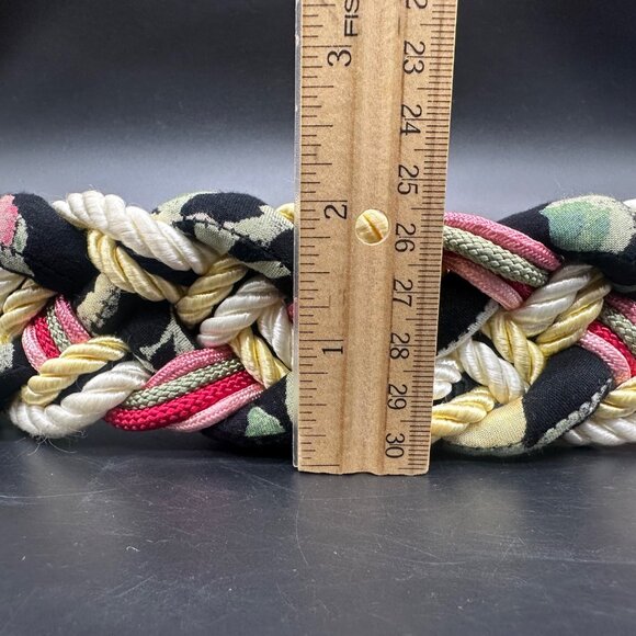 Vintage Braided Belt Floral Black Pink 1980s Adjustable Hook Loop Retro Fabric - Picture 5 of 7